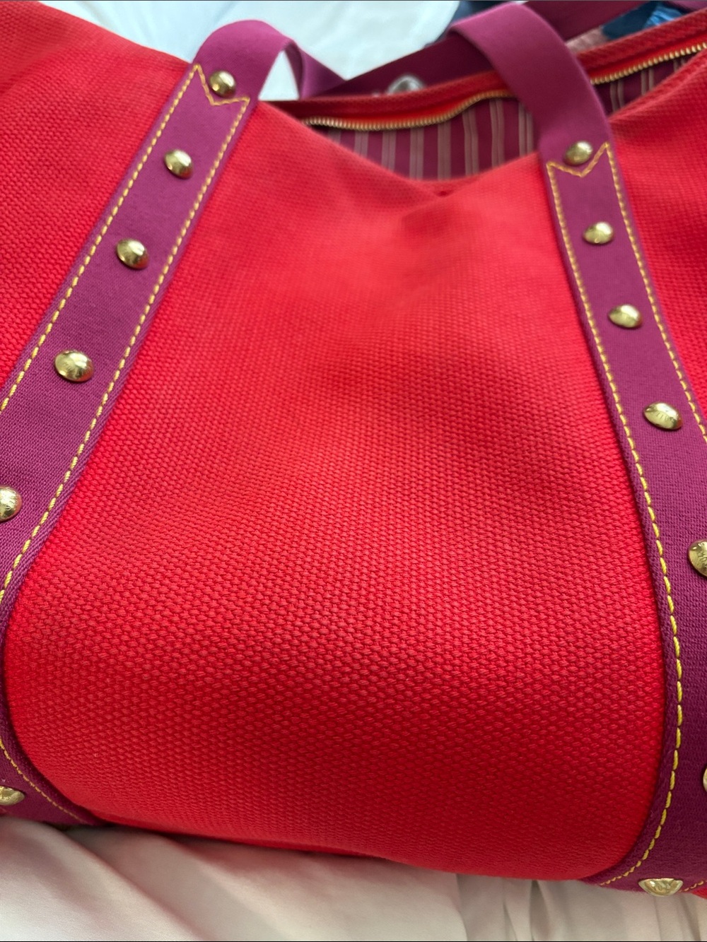 Louis Vuitton Antigua Cabas tote bag red canvas W/COA/ Horse Charm included -GUC - Picture 15 of 17